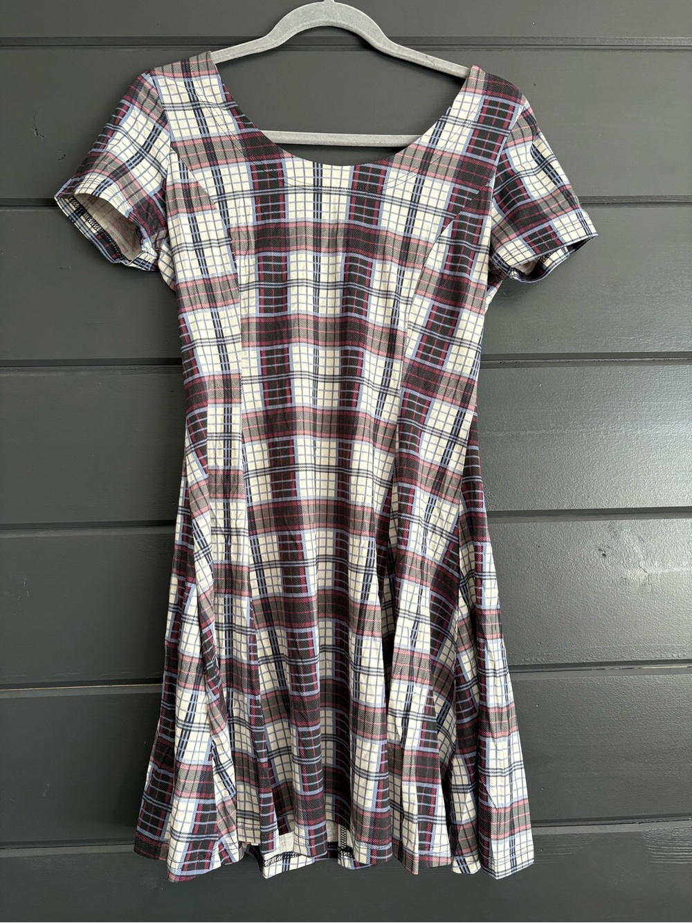 Current Mood Girls Plaid Fit-and-Flare Dress - Burgundy, White, Navy